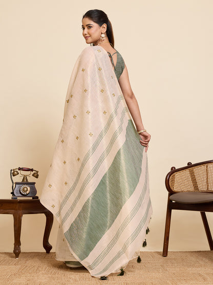 Women's Linen Saree With Unstitched Blouse Piece