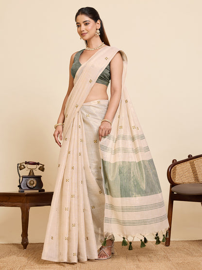 Women's Linen Saree With Unstitched Blouse Piece