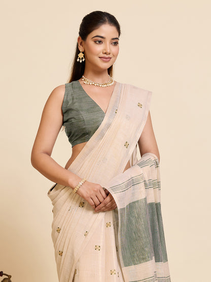 Women's Linen Saree With Unstitched Blouse Piece