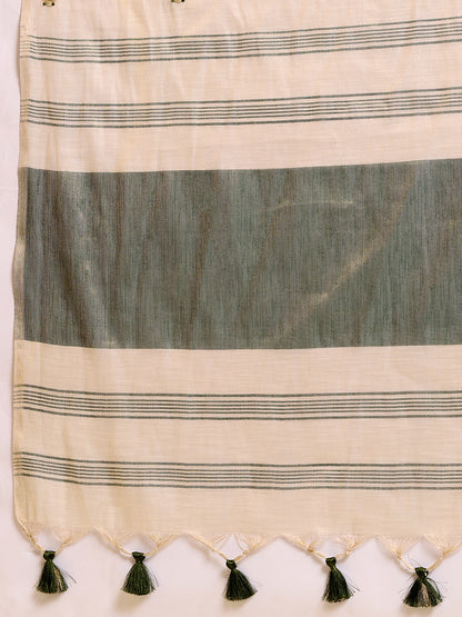 Women's Linen Saree With Unstitched Blouse Piece