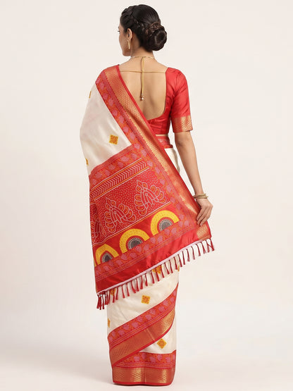 Women's Banarasi Cotton Silk Saree With Unstitched Blouse Piece