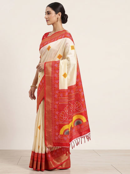 Women's Banarasi Cotton Silk Saree With Unstitched Blouse Piece