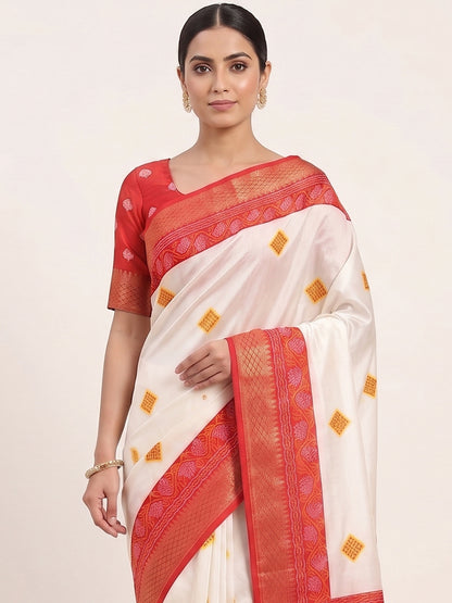 Women's Banarasi Cotton Silk Saree With Unstitched Blouse Piece