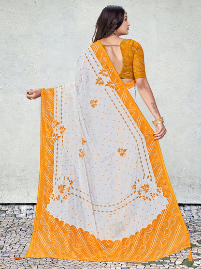 Women's Georgette Bandhani Saree With Unstitched Blouse Piece
