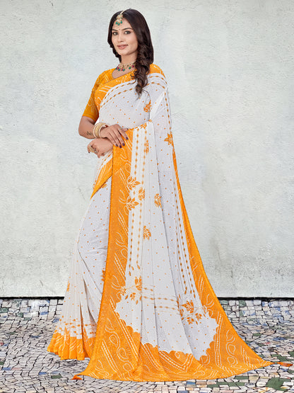 Women's Georgette Bandhani Saree With Unstitched Blouse Piece