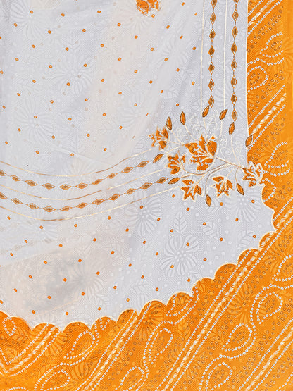 Women's Georgette Bandhani Saree With Unstitched Blouse Piece