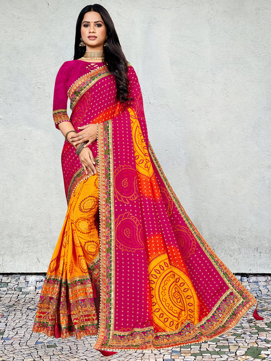 Women's Dola Silk Bandhani Saree With Blouse Piece