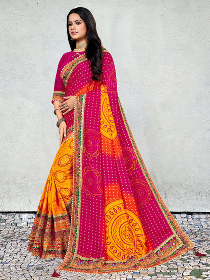Women's Dola Silk Bandhani Saree With Blouse Piece