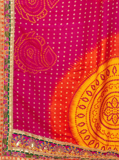 Women's Dola Silk Bandhani Saree With Blouse Piece