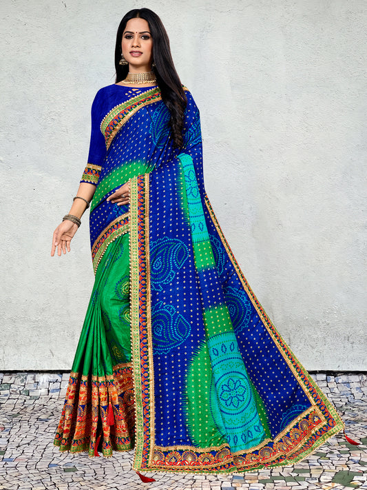 Women's Dola Silk Bandhani Saree With Blouse Piece