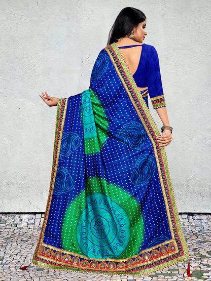 Women's Dola Silk Bandhani Saree With Blouse Piece