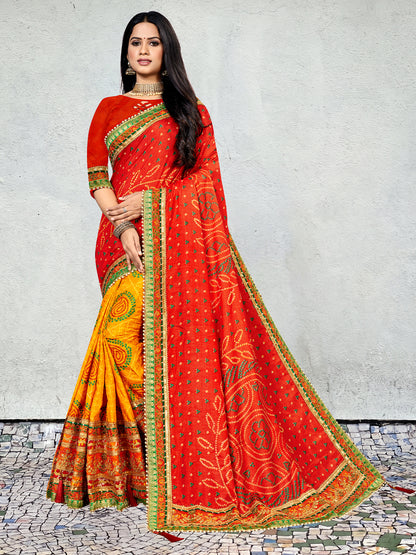 Women's Dola Silk Bandhani Saree With Blouse Piece
