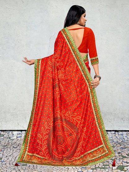 Women's Dola Silk Bandhani Saree With Blouse Piece