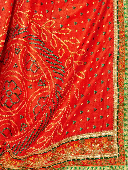 Women's Dola Silk Bandhani Saree With Blouse Piece