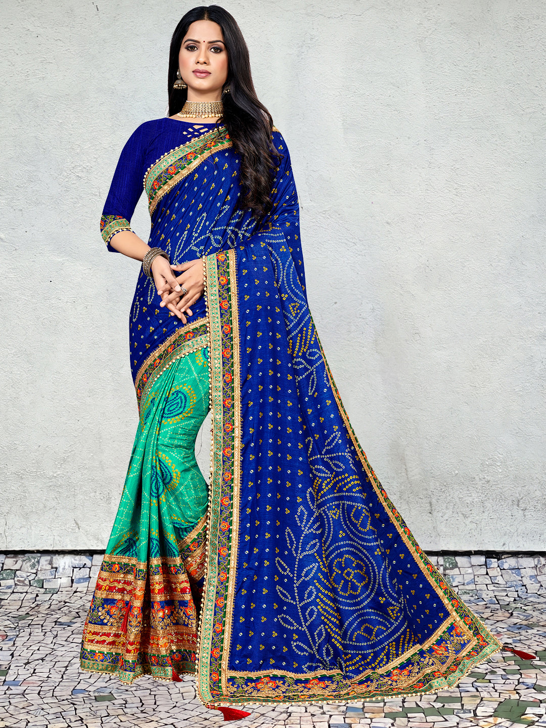 Women's Dola Silk Bandhani Saree With Blouse Piece