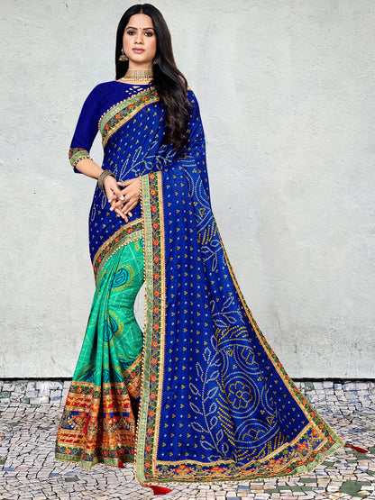 Women's Dola Silk Bandhani Saree With Blouse Piece