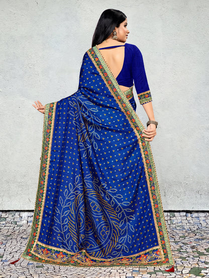 Women's Dola Silk Bandhani Saree With Blouse Piece