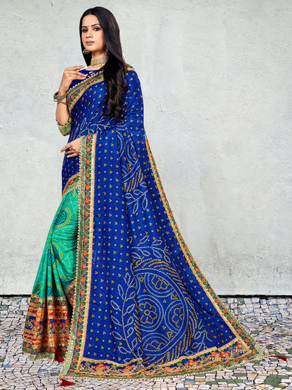 Women's Dola Silk Bandhani Saree With Blouse Piece