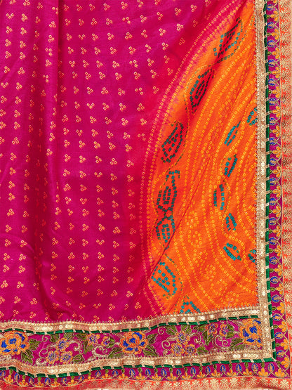 Women's Dola Silk Bandhani Saree With Blouse Piece