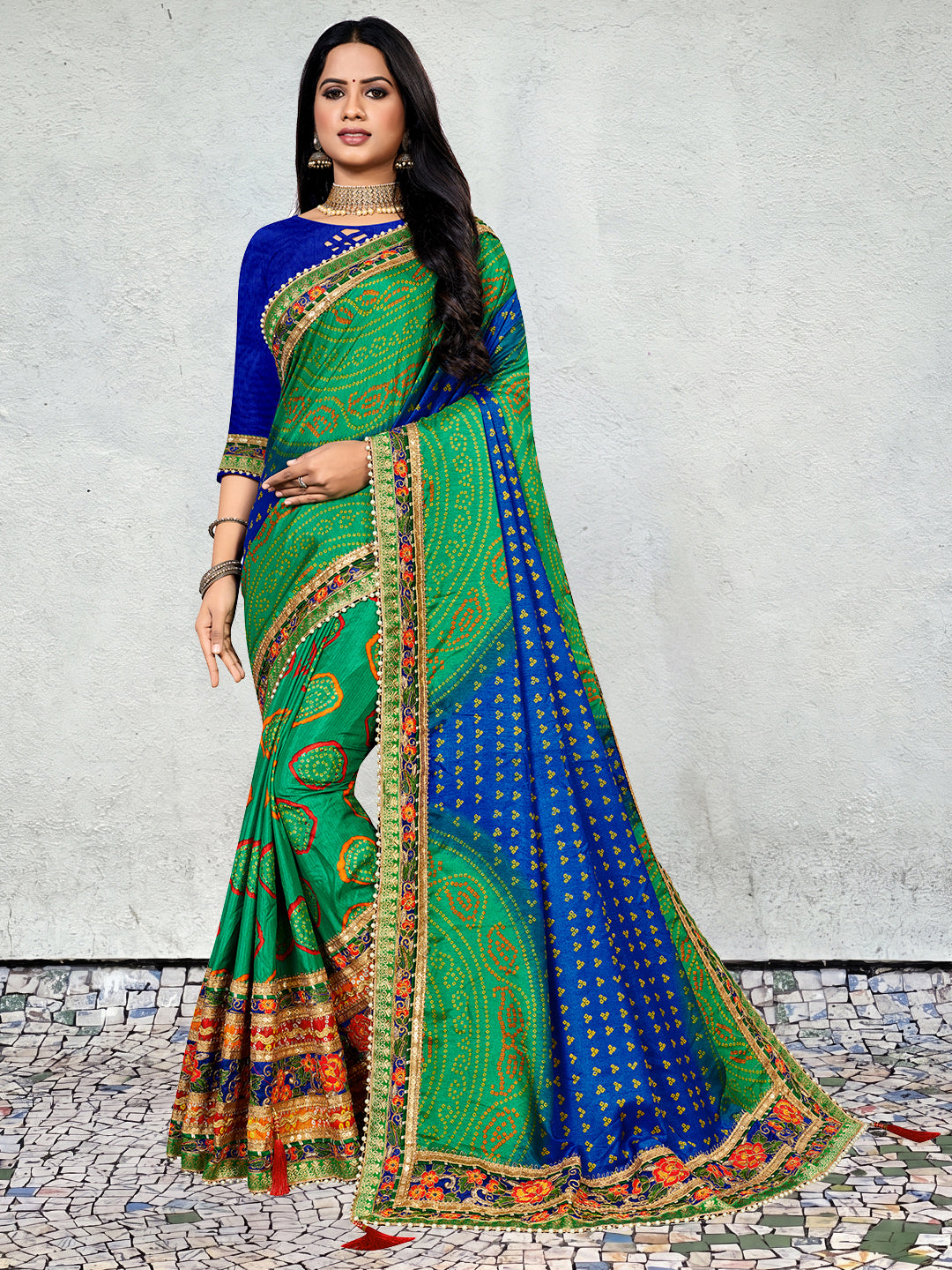 Women's Dola Silk Bandhani Saree With Blouse Piece