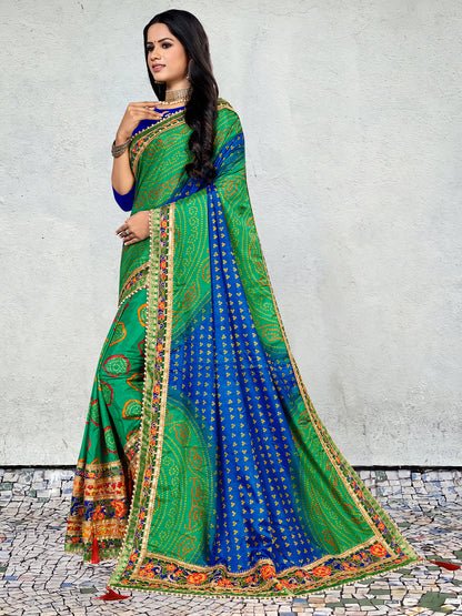Women's Dola Silk Bandhani Saree With Blouse Piece