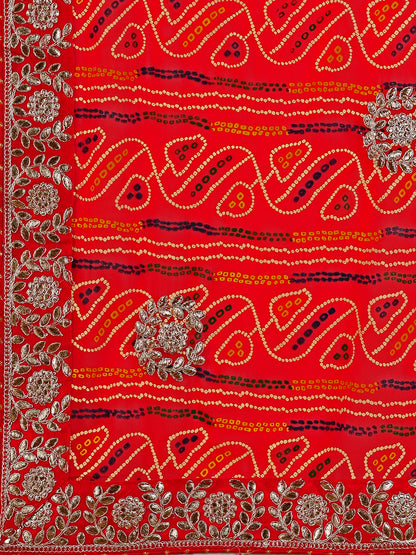 Women's Georgette Bandhani Saree With Unstitched Blouse Piece