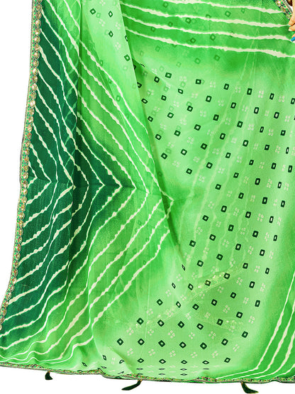 Women's Georgette Leheriya Saree With Unstitched Blouse Piece