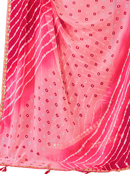 Women's Georgette Leheriya Saree With Unstitched Blouse Piece