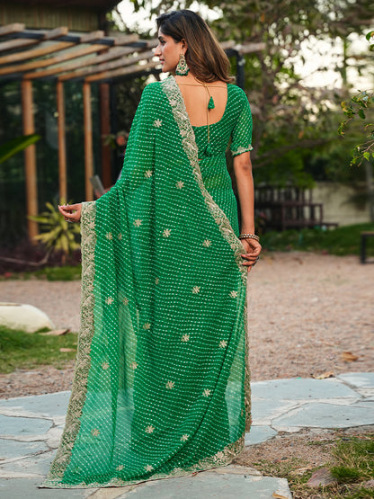 Women's Georgette Leheriya Saree With Unstitched Blouse Piece