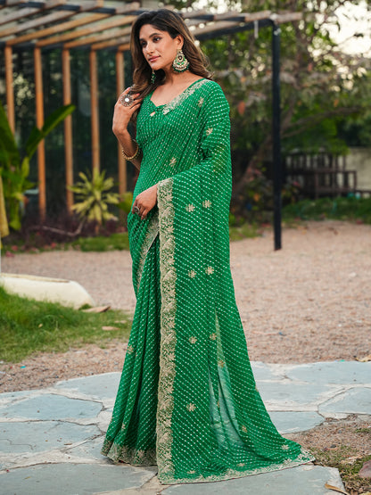 Women's Georgette Leheriya Saree With Unstitched Blouse Piece