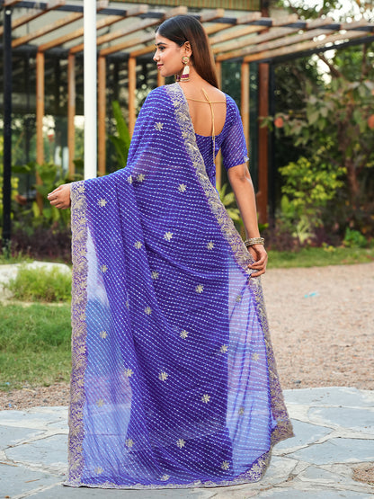 Women's Georgette Leheriya Saree With Unstitched Blouse Piece