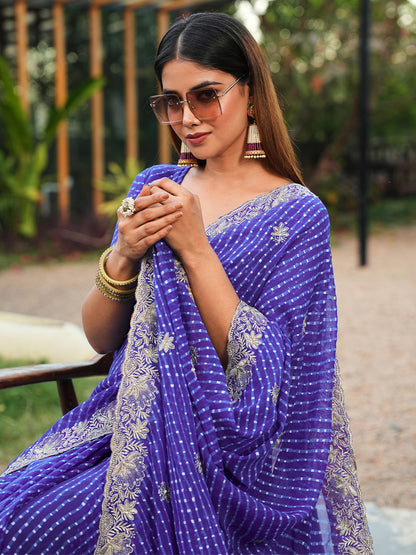 Women's Georgette Leheriya Saree With Unstitched Blouse Piece