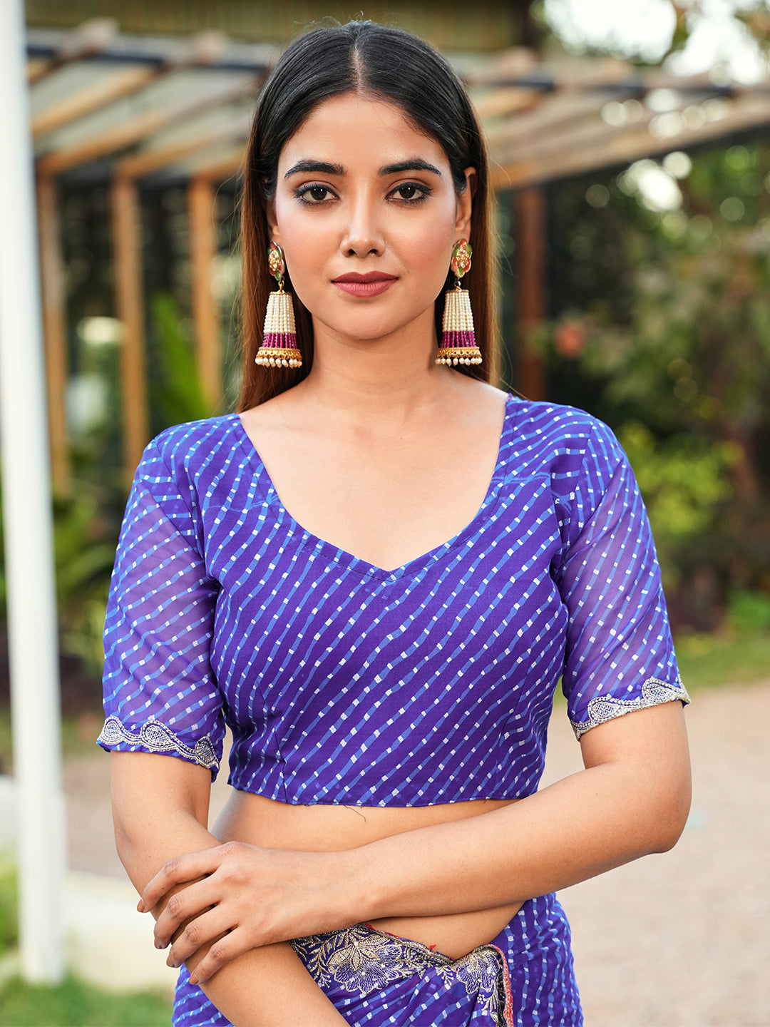 Women's Georgette Leheriya Saree With Unstitched Blouse Piece
