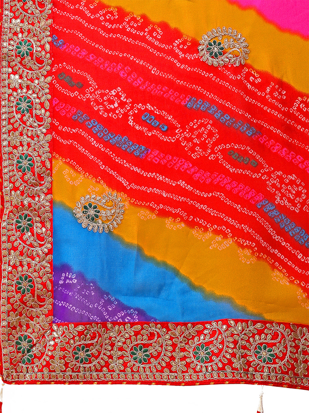 Women's Georgette Bandhani Saree With Unstitched Blouse Piece