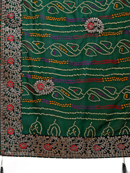 Women's Georgette Bandhani Saree With Unstitched Blouse Piece
