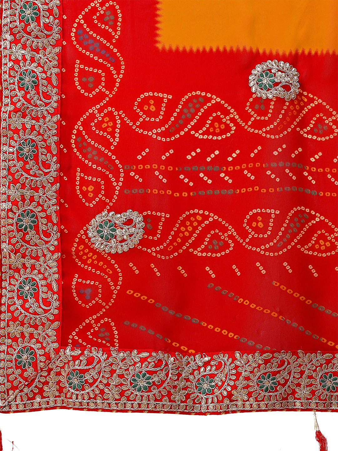 Women's Georgette Bandhani Saree With Unstitched Blouse Piece