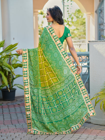 Women's Chiffon Bandhani Saree With Unstitched Blouse Piece
