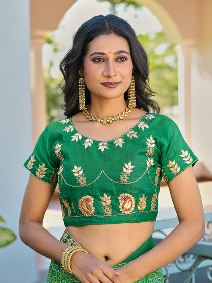 Women's Chiffon Bandhani Saree With Unstitched Blouse Piece