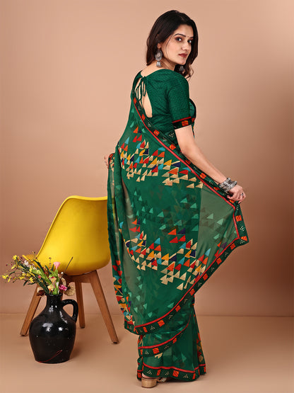 Women's Georgette Daily Wear Saree With Unstitched Blouse Piece