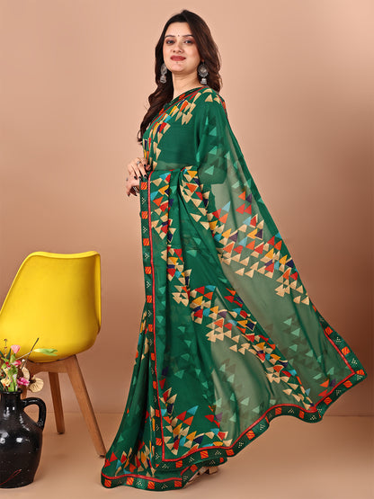Women's Georgette Daily Wear Saree With Unstitched Blouse Piece