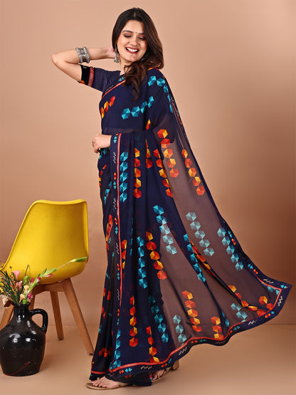 Women's Georgette Daily Wear Saree With Unstitched Blouse Piece