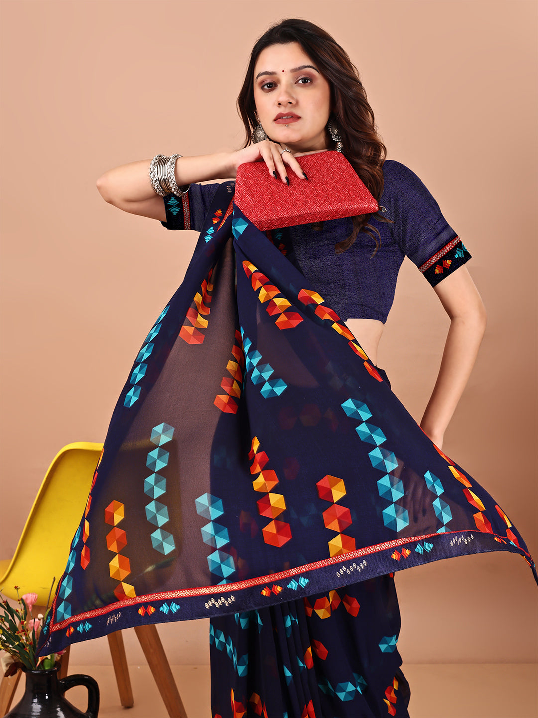 Women's Georgette Daily Wear Saree With Unstitched Blouse Piece