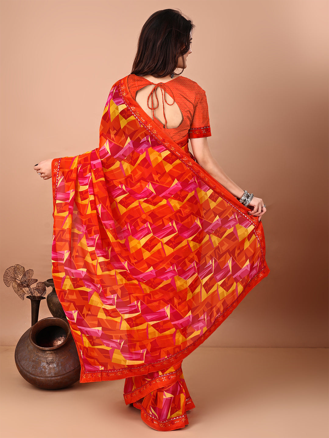 Women's Georgette Daily Wear Saree With Unstitched Blouse Piece