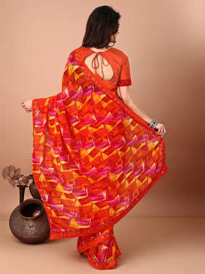 Women's Georgette Daily Wear Saree With Unstitched Blouse Piece