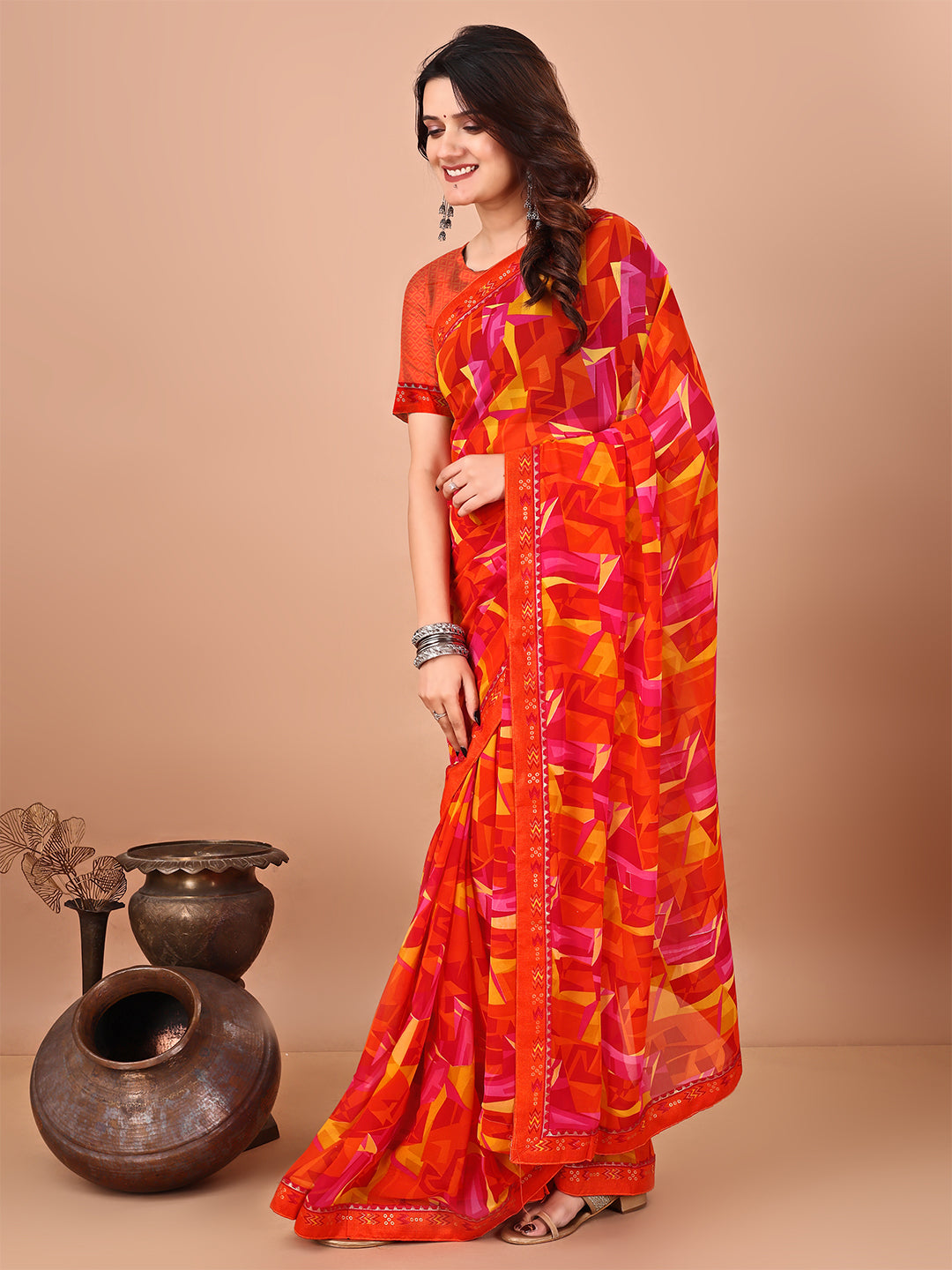 Women's Georgette Daily Wear Saree With Unstitched Blouse Piece