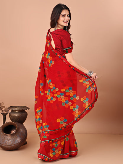 Women's Georgette Daily Wear Saree With Unstitched Blouse Piece