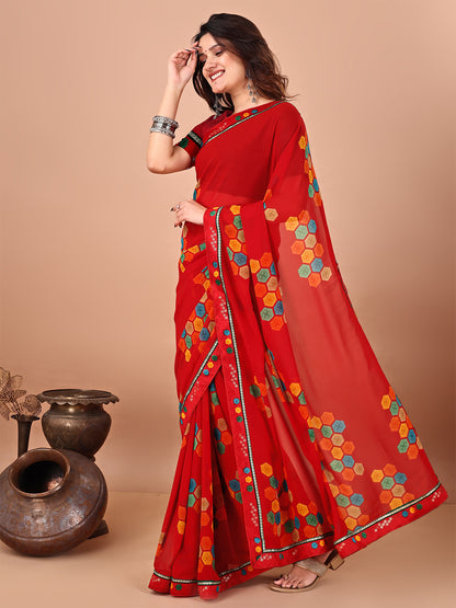 Women's Georgette Daily Wear Saree With Unstitched Blouse Piece
