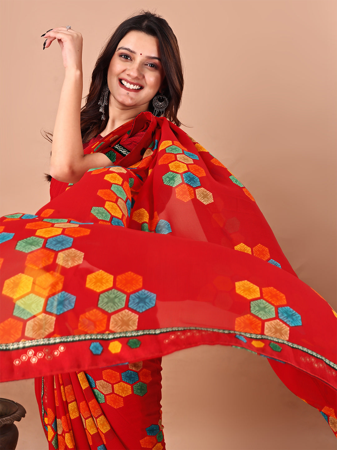 Women's Georgette Daily Wear Saree With Unstitched Blouse Piece