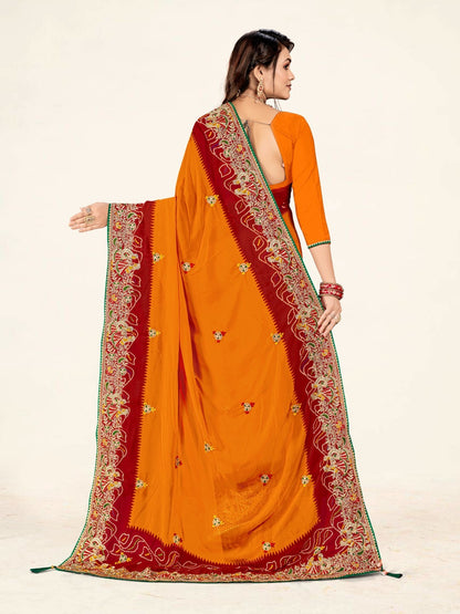 Women's Georgette Bandhani Saree With Unstitched Blouse Piece