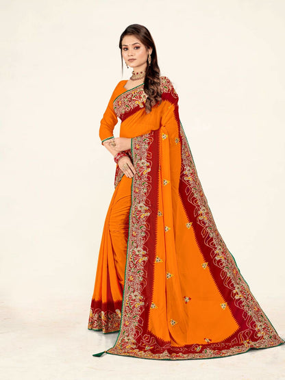 Women's Georgette Bandhani Saree With Unstitched Blouse Piece